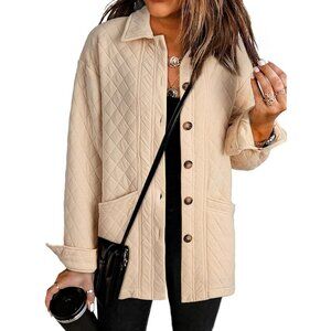 Women's Apricot Button Down Collared Long Sleeve Jackets Coats With Pockets